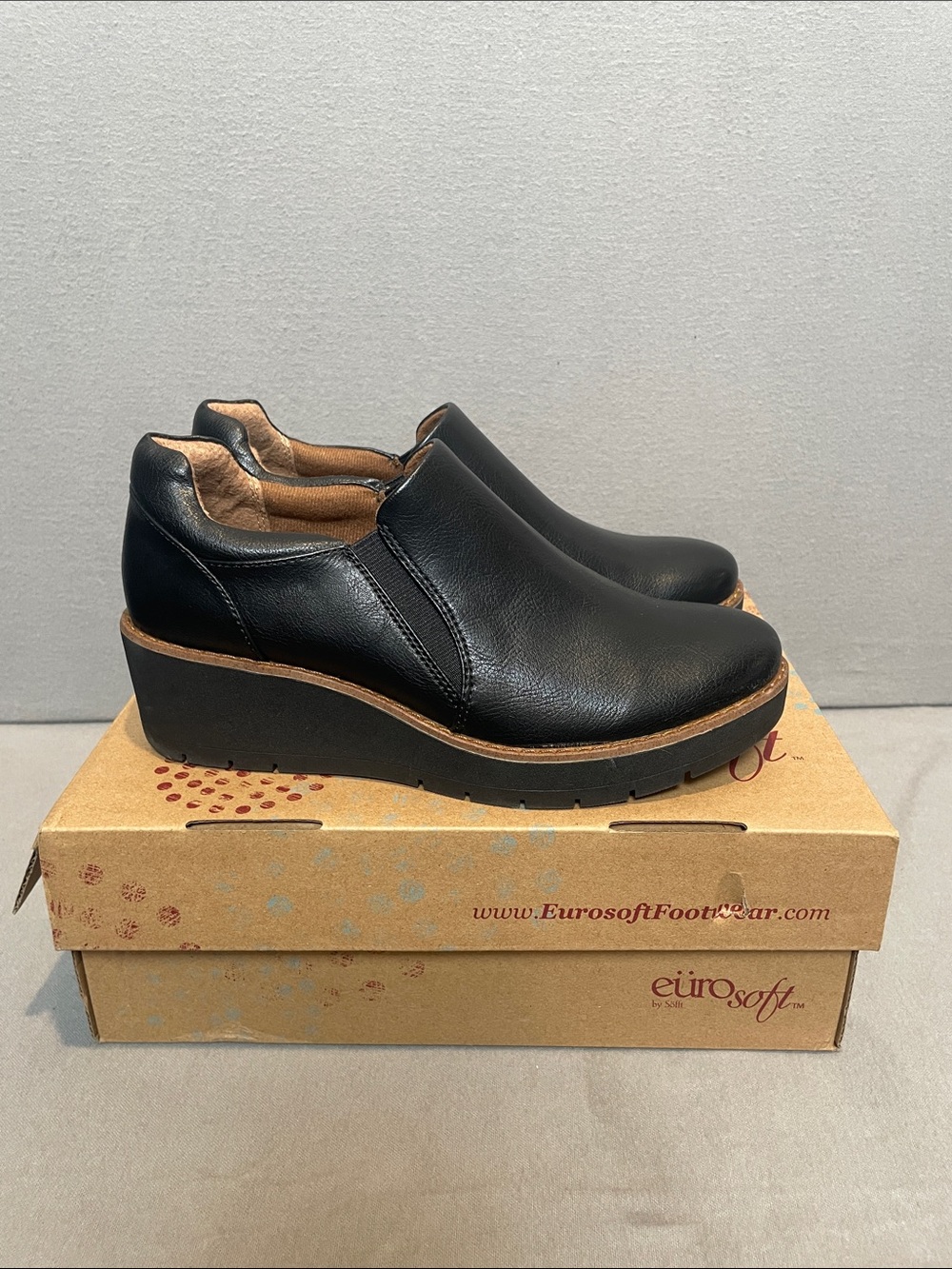 EuroSoft Women’s Black Slip-On Wedge Comfort Loafers